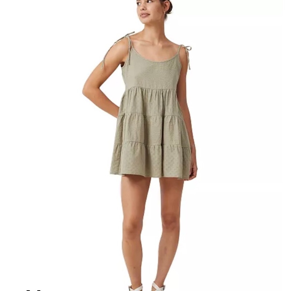 Cotton-On Women’s 12 New Sage Green Tie Strap Lightweight Mini Tiered Dress NWT - Picture 10 of 16